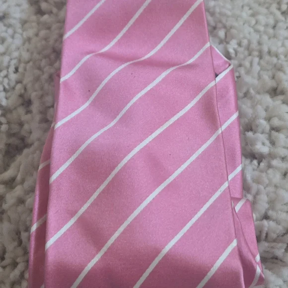 Ralph Lauren Purple Label Men's Pink & White Striped Silk Tie Made in Italy